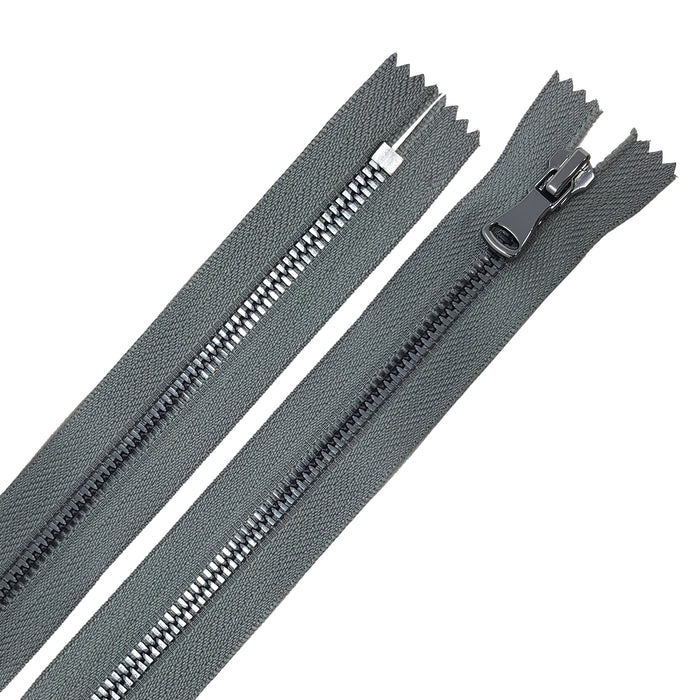 Glossy 5MM or 8MM One-Way Non-Separating Closed Bottom Zipper, Gray/Gun Metal | 5 Inch to 27 Inch Length