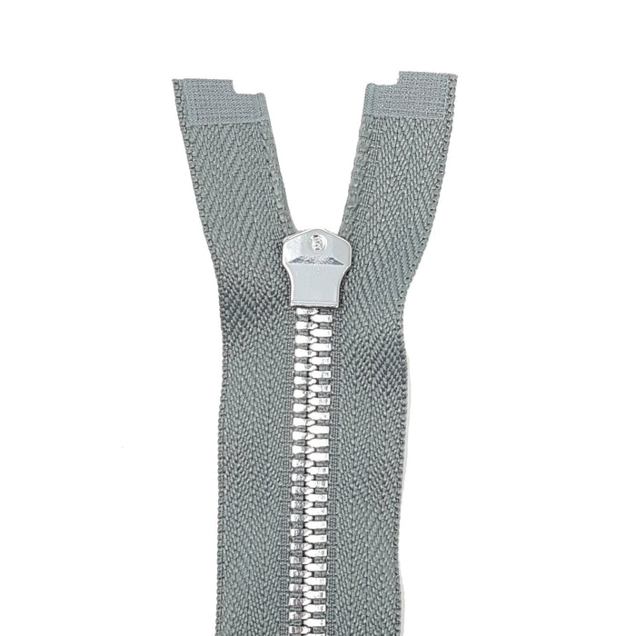 Glossy 5MM One-Way Separating Open Bottom Zipper, Gray/Silver | 4 Inch to 28 Inch Length