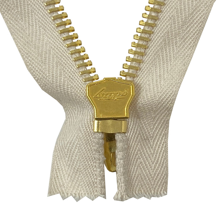 Lampo PFD White Cotton Tape Brass Teeth T8 Pocket Non-Separating Zipper 7 inches