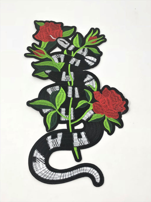 Snake Flower Patch 12" Long Iron On (Gucci Styled) - ZipUpZipper