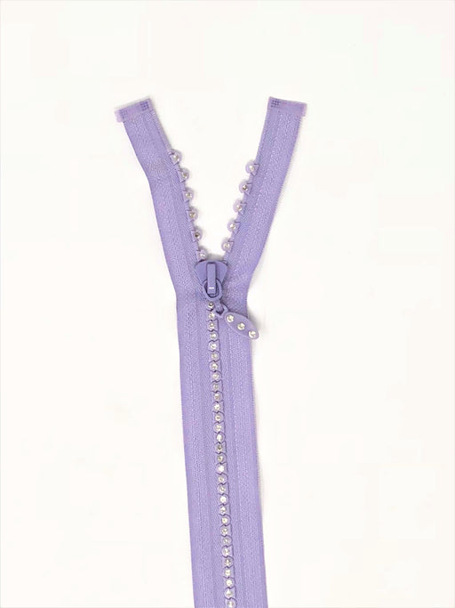 Purple Rhinestone Jacket Zipper 12 inches Plastic Molded 5MM Separating - ZipUpZipper