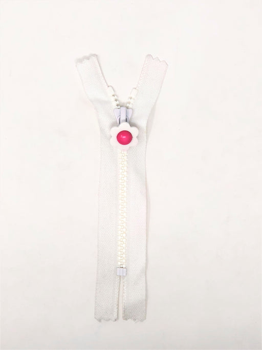 White 5 Inch Plastic Molded Zipper 5MM Flower Pull - ZipUpZipper