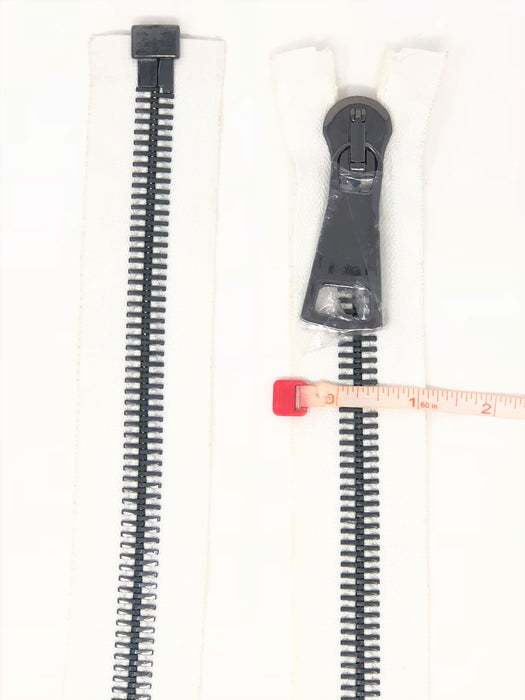 14MM White Tape Gun Metal Teeth Glossy Zipper Separating Choose Length - ZipUpZipper