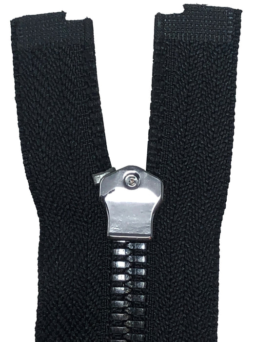 Black Metal Glossy Jacket Separating Zipper Black Tape Gun Metal Teeth Size 5mm or 8mm - Choose Length-