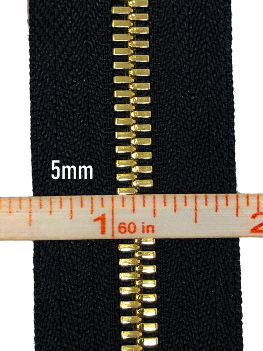 Black Metal Glossy Jacket Separating Zipper Black Tape Gold/Brass Teeth Size 5mm or 8mm - Choose Length-