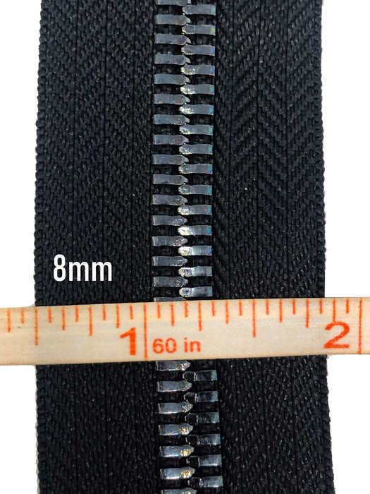 Black Metal Glossy Jacket Separating Zipper Black Tape Gun Metal Teeth Size 5mm or 8mm - Choose Length-