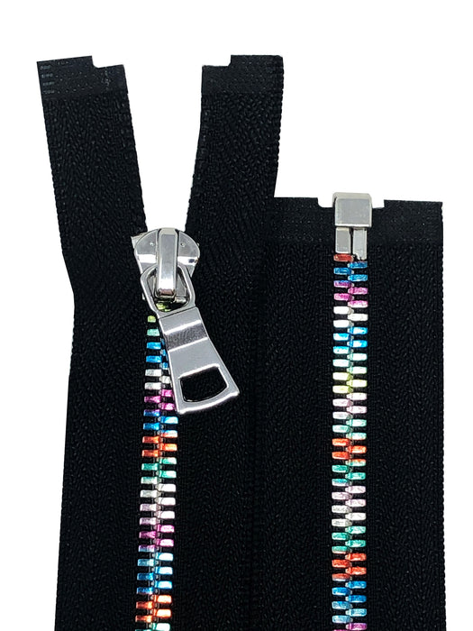 Wholesale Rainbow Metal 5mm Separating Jacket Zippers Nickel Pull Open Bottom -Choose Length-