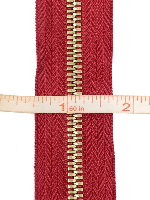 Glossy 5MM One-Way Separating Open Bottom Zipper, Red/Gold | 4 Inch to 28 Inch Length