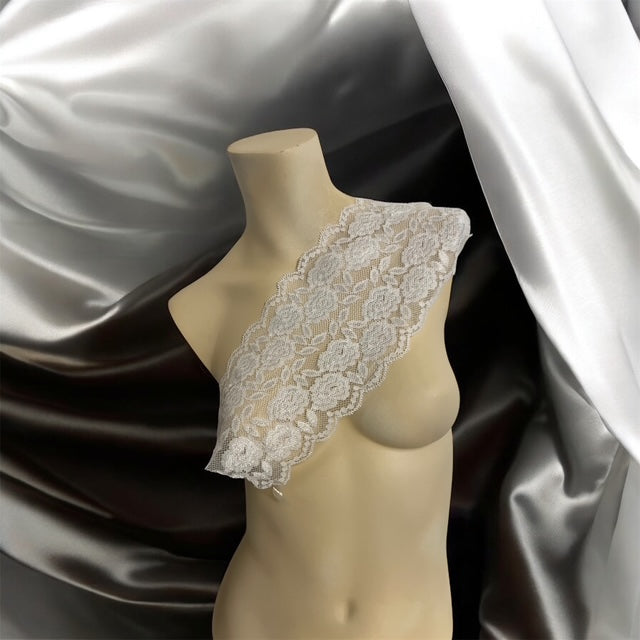 6" White Flowers Stretch Lace Trim  1 Yard $3.75