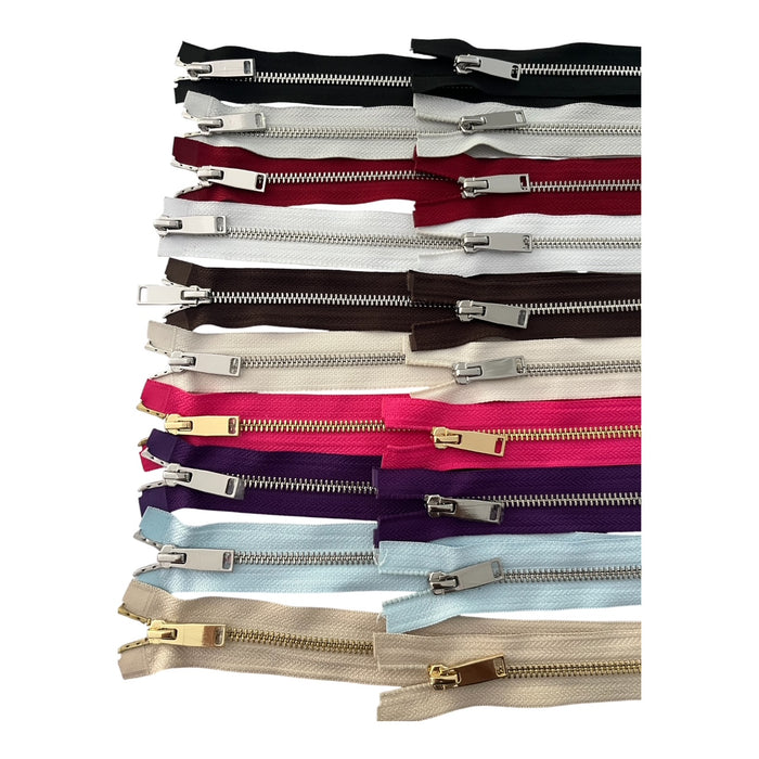Shiny 5MM Polished Nickel Two-Way Separating Open Bottom Zipper, Assorted Colors | 36 Inch Length