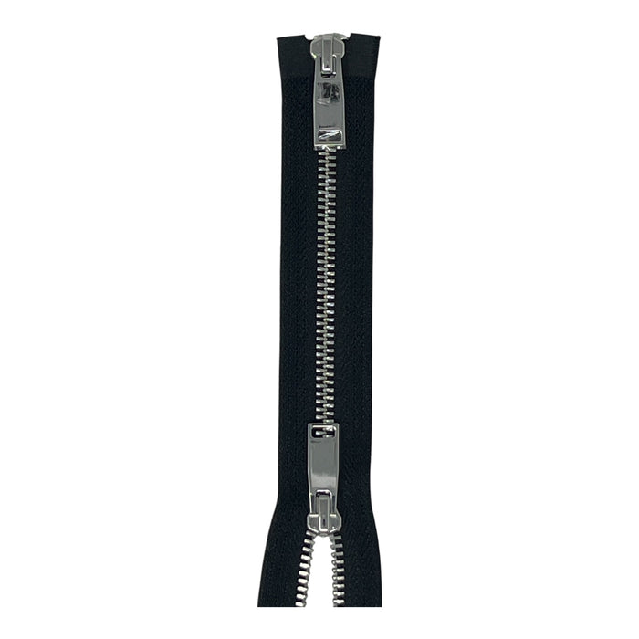 Shiny 5MM Polished Nickel Two-Way Separating Open Bottom Zipper, Assorted Colors | 36 Inch Length