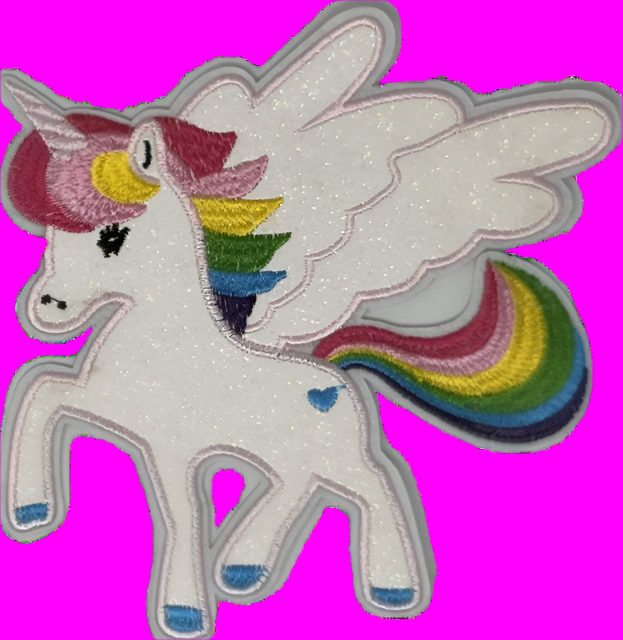 Unicorn Patch Ironon 6inch Hight 6inch wide Embroidery with glitter.