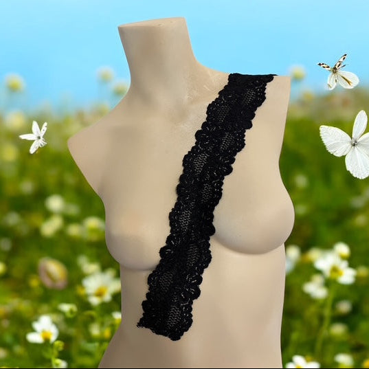 2.5" Wide Black Stretch Floral Lace Elastic Trim