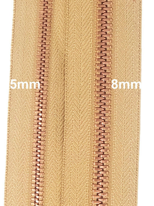 Glossy 5MM or 8MM One-Way Separating Open Bottom Zipper, Beige/Silver —  ZipUpZipper