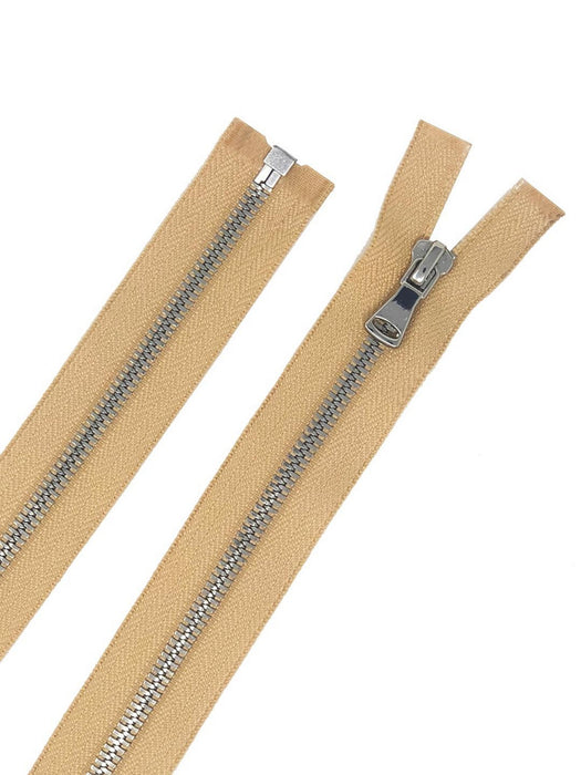 Glossy 5MM or 8MM One-Way Separating Open Bottom Zipper, Beige/Silver —  ZipUpZipper