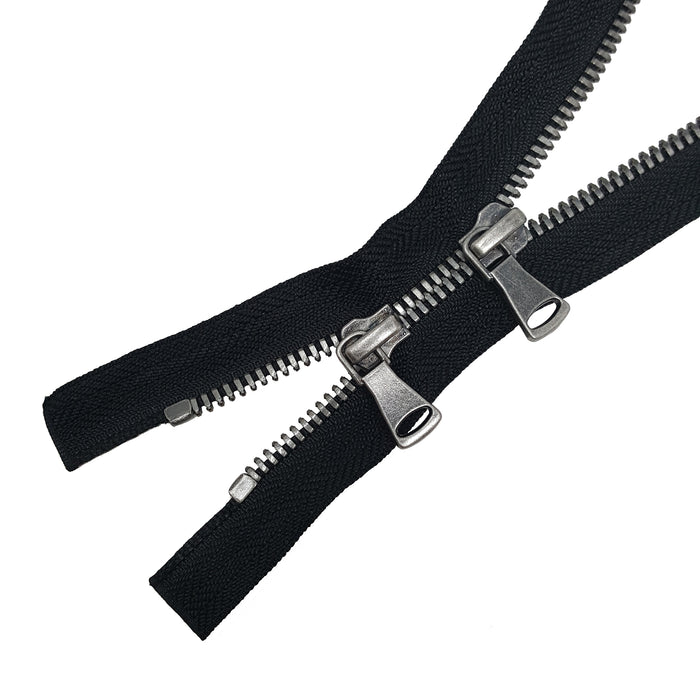 Glossy 5MM Two-Way Separating Open Bottom Zipper, Black/Antique Nickel | 4 Inch to 36 Inch Length