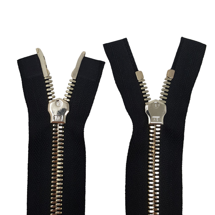 Glossy 5MM or 8MM Two-Way Separating Open Bottom Zipper, Black/Brass | 4 Inch to 36 Inch
