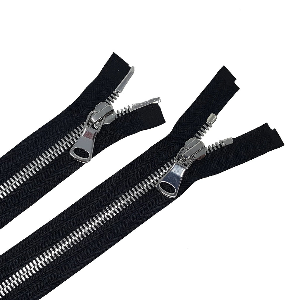 Black Metal Glossy Jacket Separating Zipper Black Tape Silver/ Nickel —  ZipUpZipper