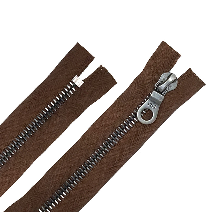 Riri 8MM Closed Bottom Zipper with KTA Pull, Brown/Gun Metal