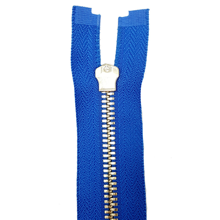 Glossy 5MM or 8MM One-Way Non-Separating Closed Bottom Zipper, Royal/Brass | 5 Inch to 27 Inch Length