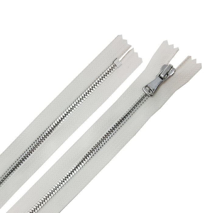 Glossy 5MM One-Way Non-Separating Closed Bottom Zipper, White/Nickel | 5 Inch to 27 Inch Length