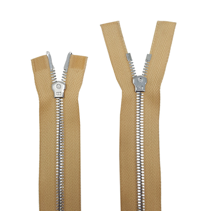Glossy 8MM Two-Way Separating Open Bottom Zipper, Beige/Nickel | 4 Inch to 36 Inch Length