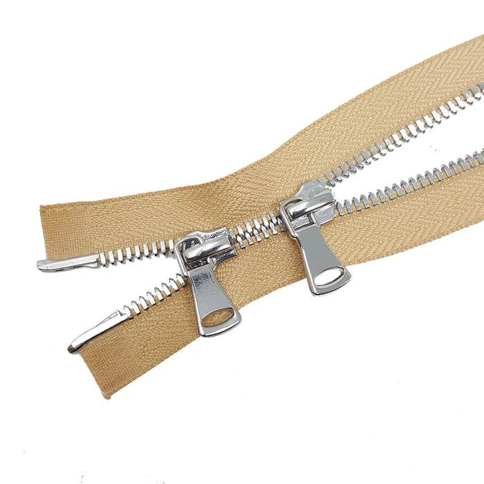 Glossy 8MM Two-Way Separating Open Bottom Zipper, Beige/Nickel | 4 Inch to 36 Inch Length