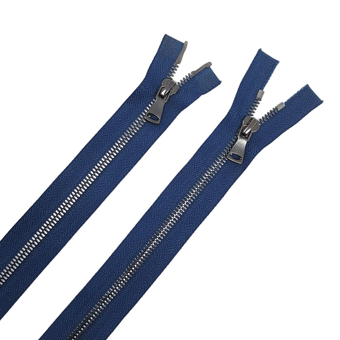 Glossy 5MM or 8MM Two-Way Separating Open Bottom Zipper, Navy/Gun Metal | 11.5 Inch to 36 Inch