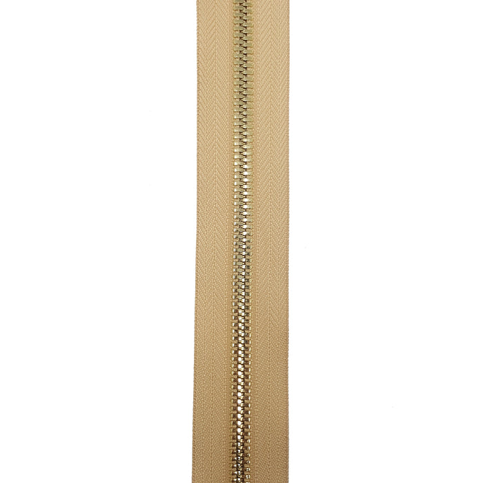 Glossy 8MM Two-Way Separating Open Bottom Zipper, Beige/Brass | 4 Inch to 36 Inch Length