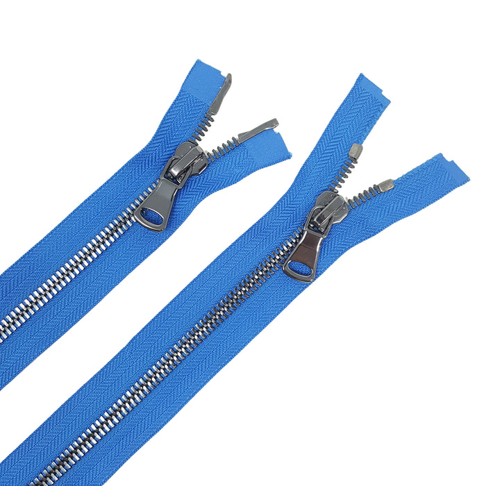Glossy 8MM Two-Way Separating Open Bottom Zipper, Royal/Gun Metal | 4 Inch to 36 Inch Length
