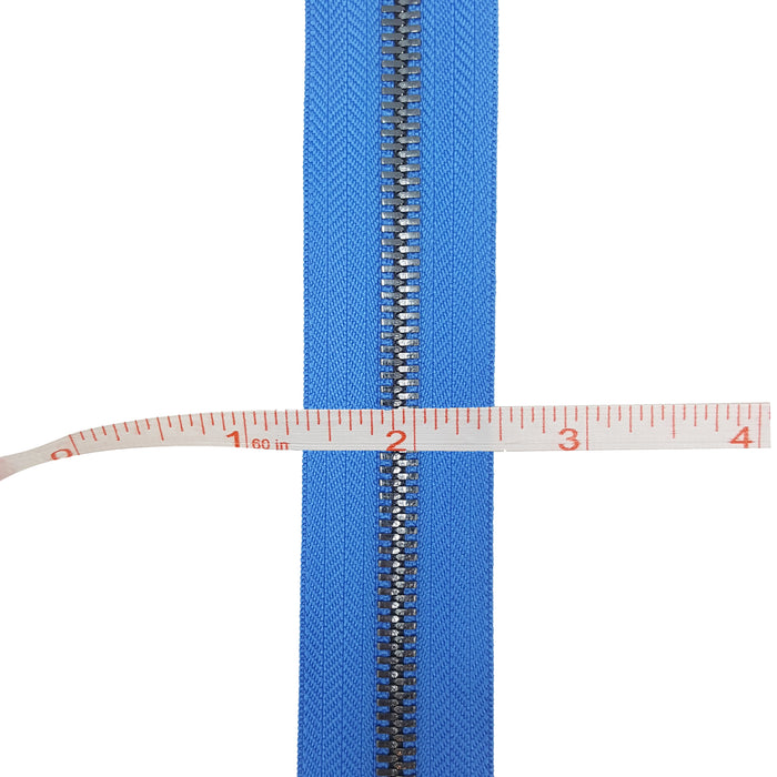 Glossy 8MM Two-Way Separating Open Bottom Zipper, Royal/Gun Metal | 4 Inch to 36 Inch Length