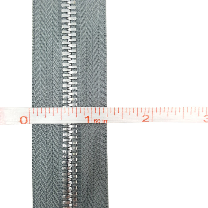 Glossy 5MM One-Way Separating Open Bottom Zipper, Gray/Silver | 4 Inch to 28 Inch Length