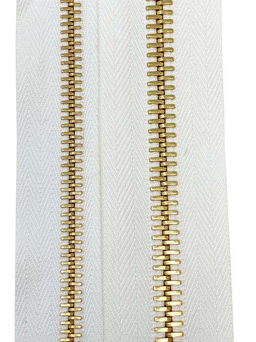 riri 6MM or 8MM Teeth One-Way Separating Open Bottom Zipper with KTA Pull, White/Brass | 10 Inch to 27.5 Inch