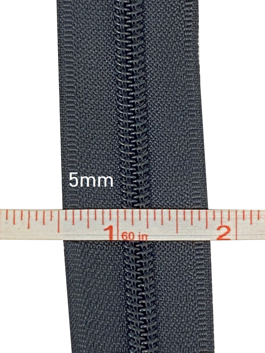 Zip-Up 7 Inch 3MM or 5MM Teeth Water Resistant One-Way Closed End Zipper, Black/Black