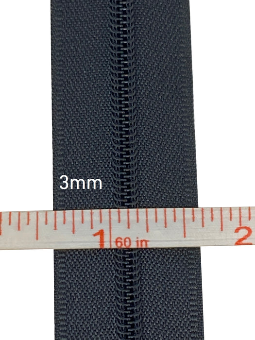 Zip-Up 28 Inch 3MM or 5MM Teeth Water Resistant One-Way Open End Zipper, Black/Black