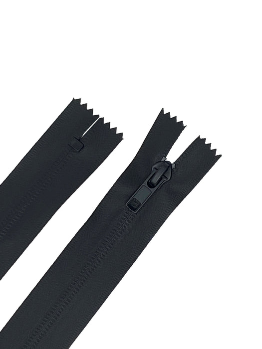 Zip-Up 7 Inch 3MM or 5MM Teeth Water Resistant One-Way Closed End Zipper, Black/Black