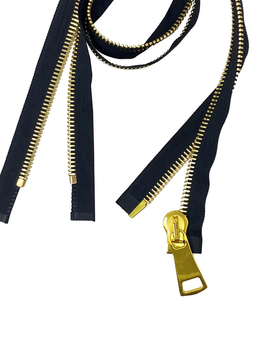 Zip Up Glossy 15MM One-Way Separating Open Bottom Zipper Black Tape Gold Teeth