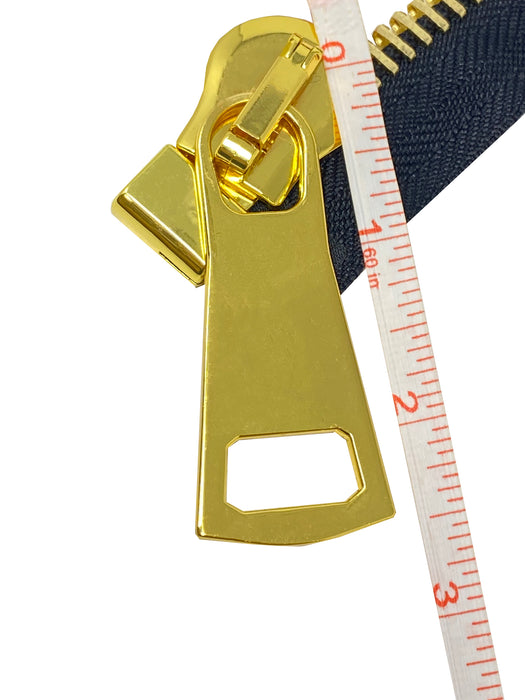 Zip Up Glossy 15MM One-Way Separating Open Bottom Zipper Black Tape Gold Teeth
