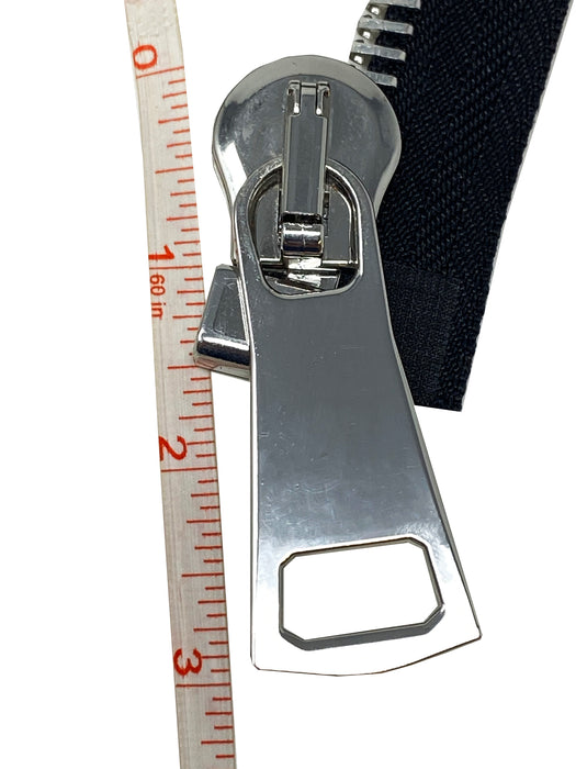 Zip Up Glossy 15MM One-Way Separating Open Bottom Zipper Black Tape Silver Teeth