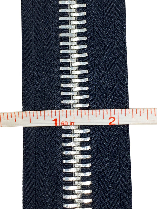 Zip Up Glossy 15MM One-Way Separating Open Bottom Zipper Black Tape Silver Teeth