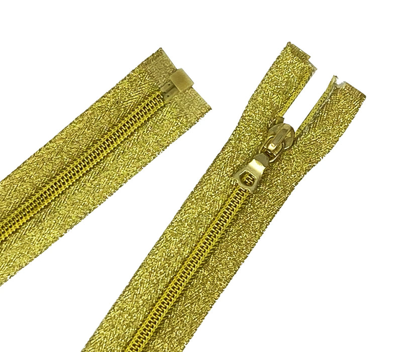 Metallic Gold 5MM Jacket Coil Zippers 22, 24, 26 inches Open Bottom