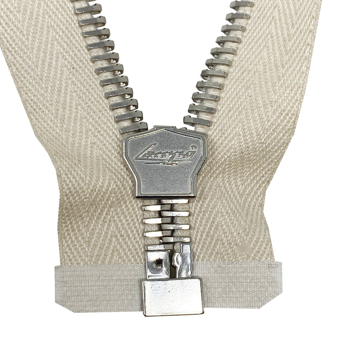 Lampo PFD White Cotton Tape Nickel Teeth T8 Jacket Separating Zipper -Choose Length-