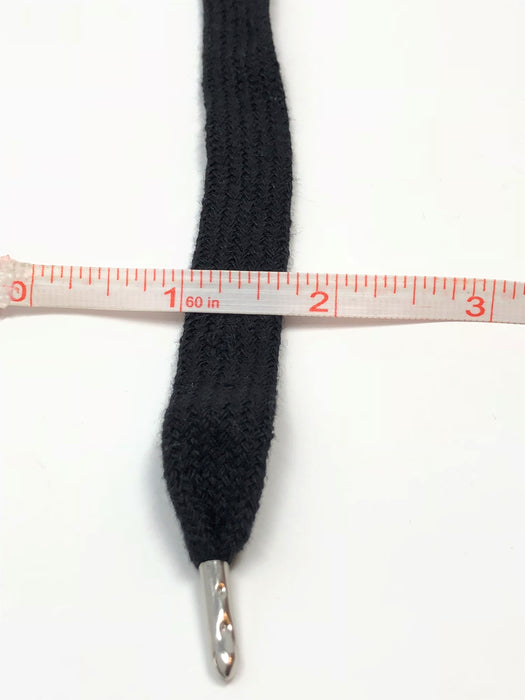 Wholesale Black Flat Cotton Drawstring Cord Silver Round Metal Tip - ZipUpZipper