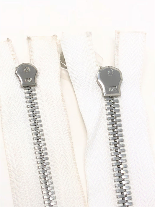 Wholesale White Glossy Silver Two-Way Separating Zipper in 5MM or 8MM Open Bottom - Choose Length - - ZipUpZipper
