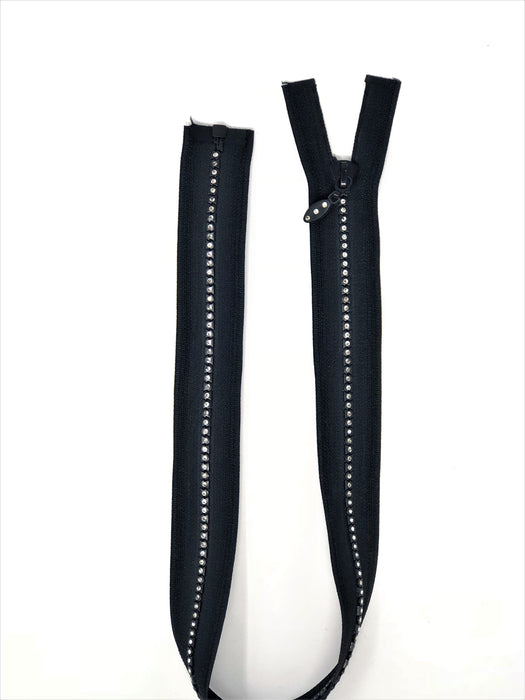 Rhinestone Jacket Zipper Black 22, 24, 25 Inches Open Bottom - ZipUpZipper