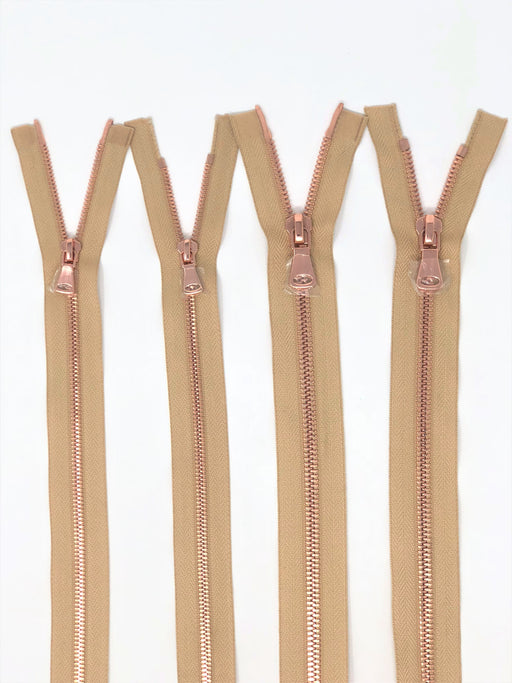 Wholesale Beige Glossy Rose Gold Two-Way Separating Zipper in 5MM or 8MM Open Bottom - Choose Length - - ZipUpZipper