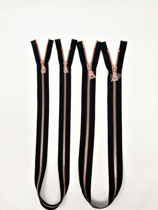 Wholesale Black Glossy Rose Gold Two-Way Separating Zipper in 5MM or 8MM Open Bottom - Choose Length - - ZipUpZipper