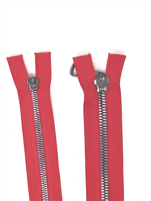 Wholesale Red Glossy Gun Metal Two-Way Separating Zipper in 5MM or 8MM Open Bottom - Choose Length - - ZipUpZipper