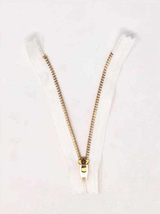 YKK Jean Zipper 4.5MM White/Brass Zipper Choose 4-9 Inches Closed Bottom (Sold by Single Pieces) - ZipUpZipper