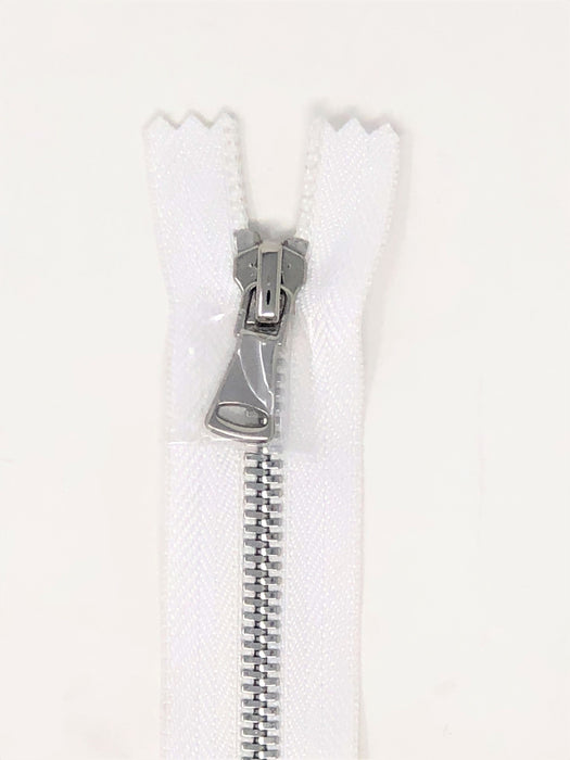 Wholesale White Glossy Pocket Zipper Silver Teeth 5MM or 8MM in 7 inches Closed Non Separating - ZipUpZipper